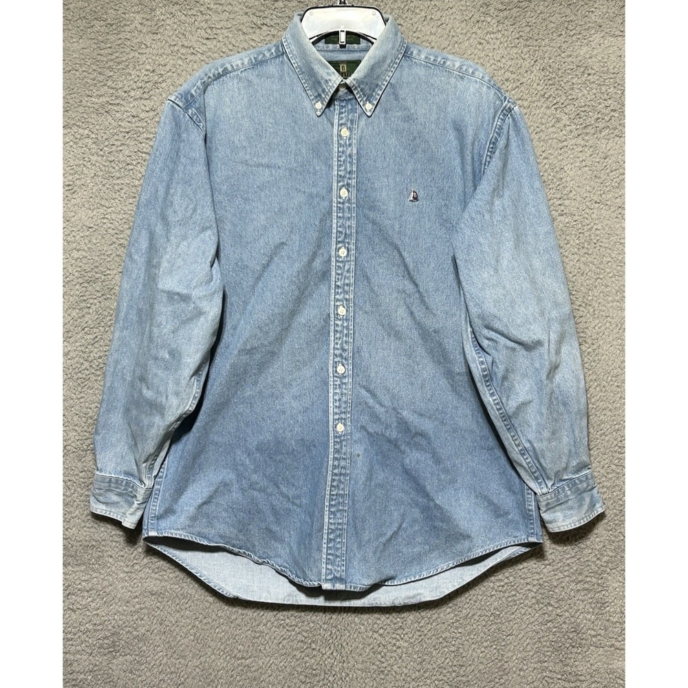 Vintage‎ 90s Nordstrom Chambray Blue Denim Relaxed Button Up Shirt Large